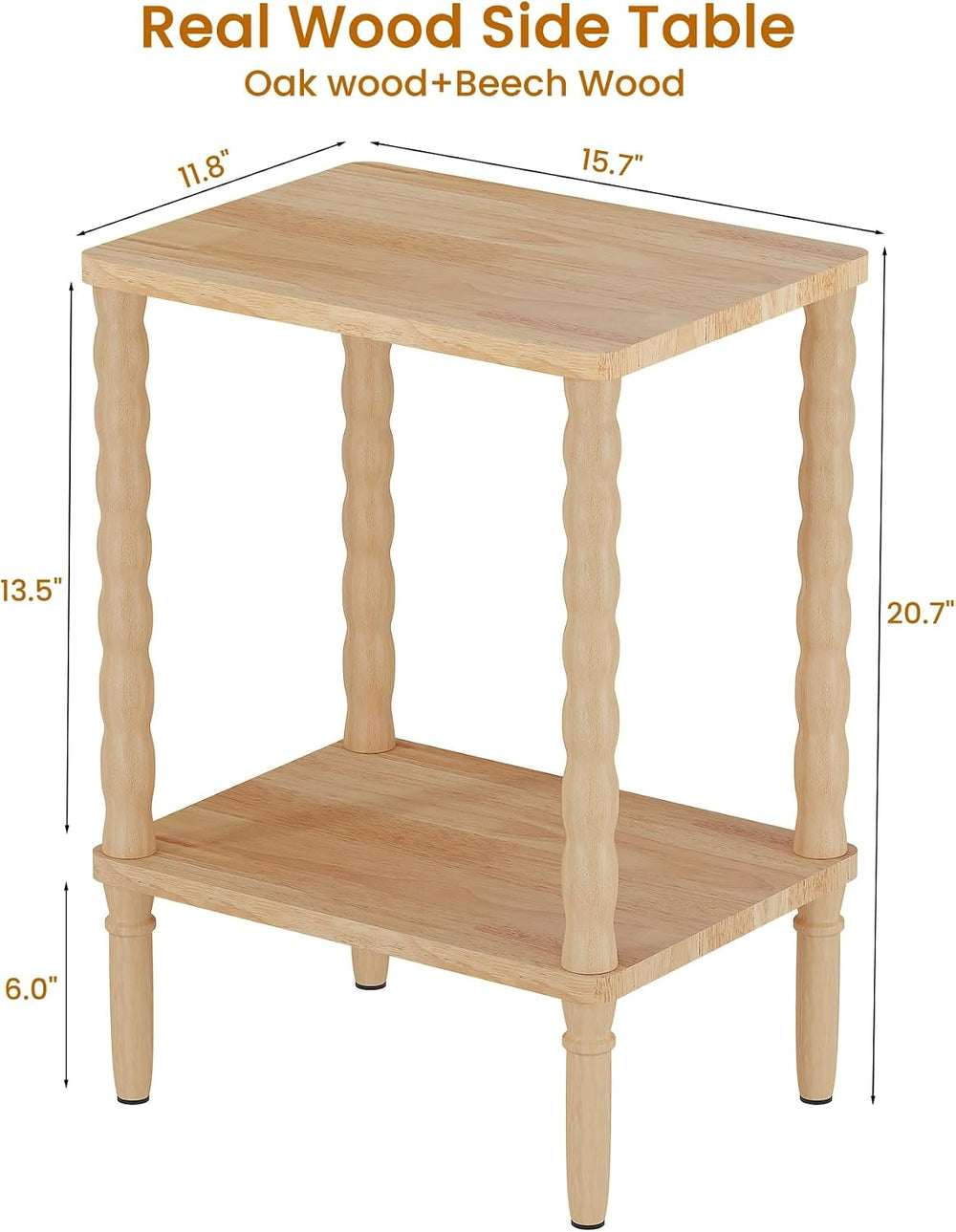 Solid Wood Side Table, Small Retro End Table, Narrow Couch Side Table with St...