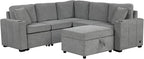 84.7" Symmetrical Convertible Sleeper Sectional Sofa Couch Bed for Living Room 4 Seater L Shaped Reversible Pull Out Sleeper Sofabed with Movable Ottoman ,2 Cup Holders ,USB Ports, Detachable Backrest