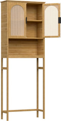 BlueWish Bathroom Organizers and Storage, Bamboo Over The Toilet Storage Cabinet with Inverted U-Shaped Door & Anti-Tip Device, Space Saver, Natural