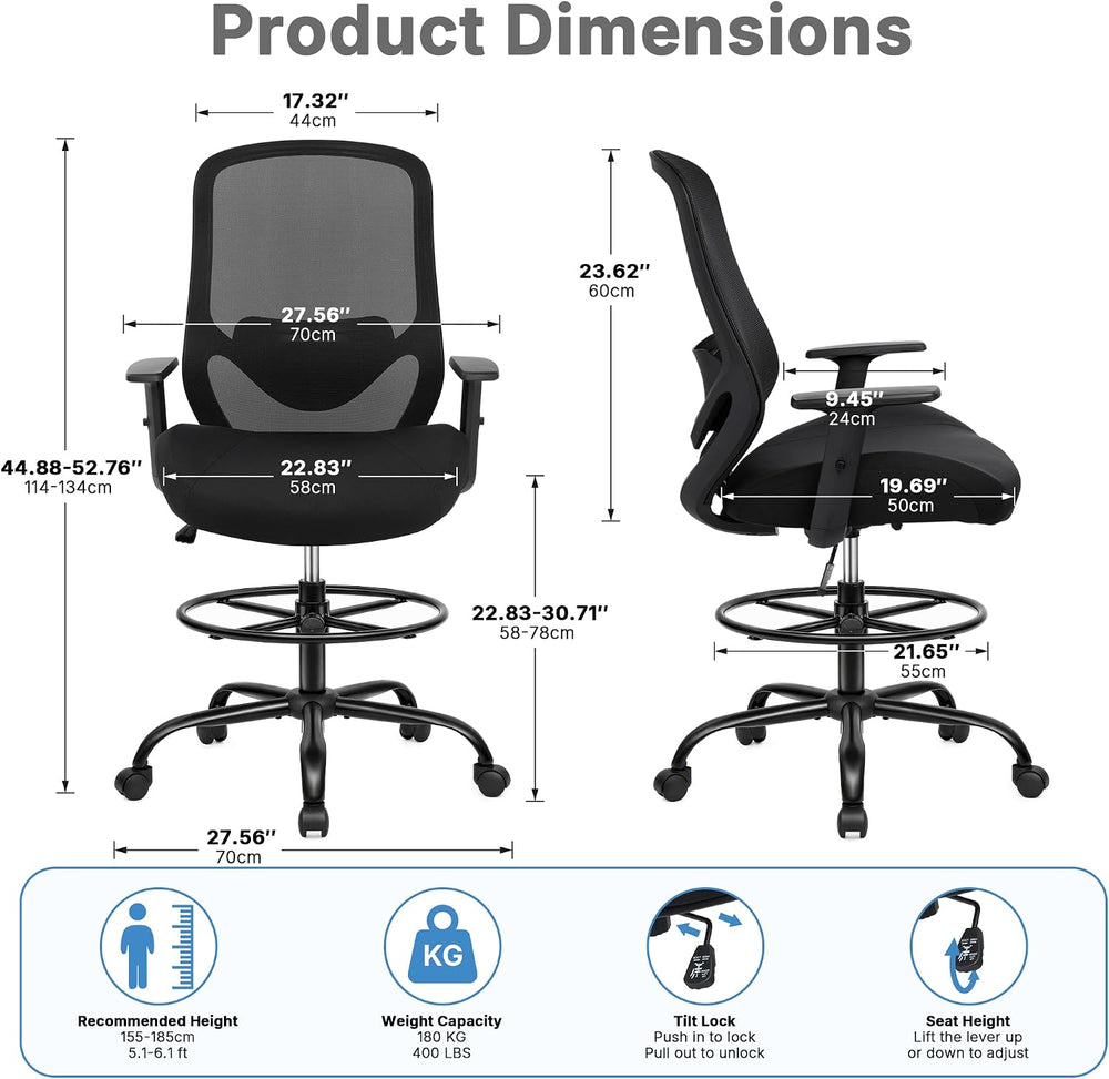 Big and Tall Drafting Chair, 400lbs Heavy Duty Chair for Standing Desk