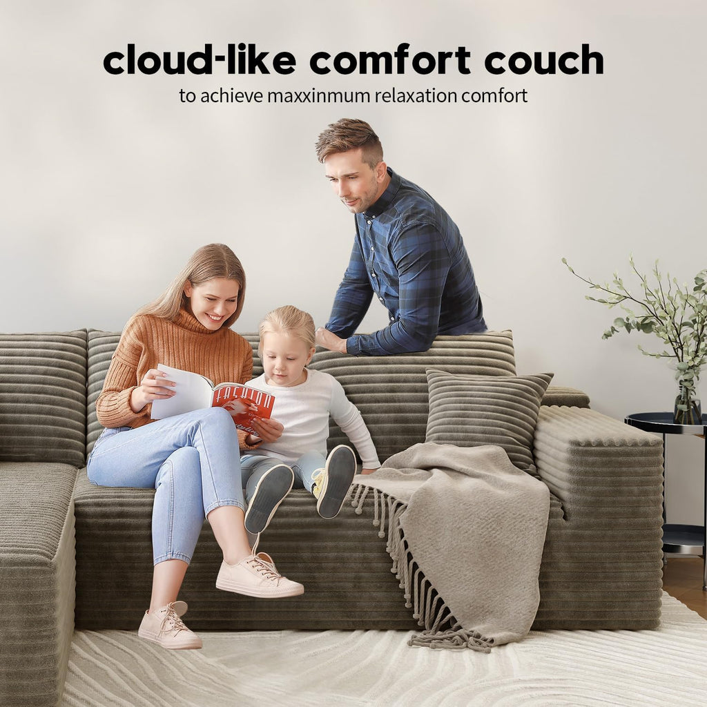 139.4" Modular Sectional Sofa Couch, Oversized U-Shaped Minimalist Couches with 2 Ottomans Chaise and 2 Middle Seats, Modern Deep Seat Cloud Plush Corduroy Sofas Set for Living Room, 8 Seater, Camel