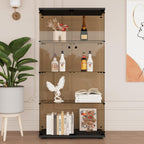 Beauty4U Glass Display Cabinet with 4 Shelves, 2 Doors Curio Cabinets for Living Room, Bedroom, Office, 5mm Brown Tempered Glass Floor Standing Bookshelf, Quick Installation