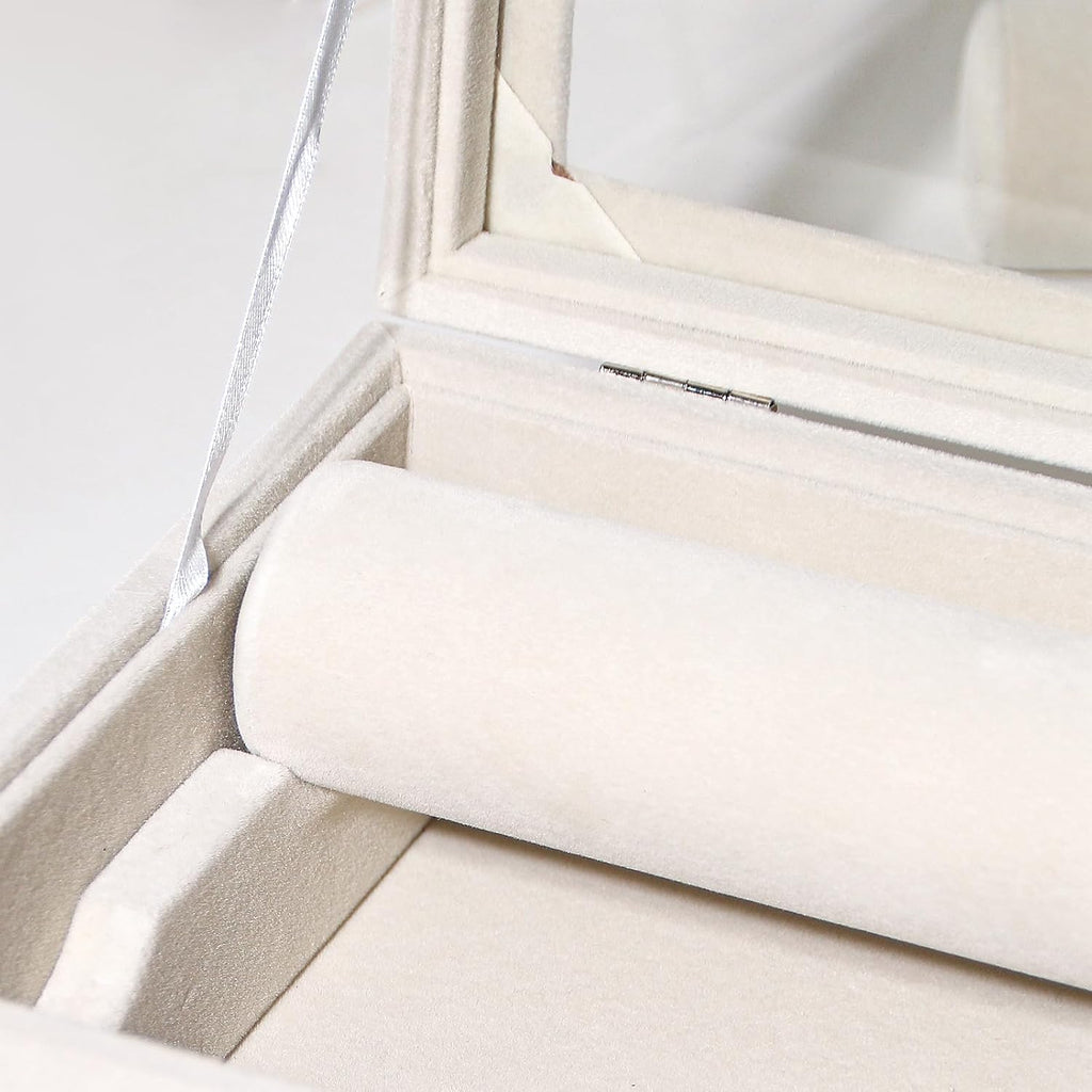 Bracelet Display Holder with Clear Lid, Jewelry Storage Organizer Box Case with Rods for Bangles, Watches, Women (Beige)