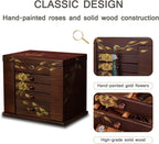 Wooden Jewelry Box for Women, 5-Layer Large Wood Jewelry Boxes & Organizer with Drawers for Rings Necklaces,Hand-painted rose flowers jewelry case organizer,jewelry safe