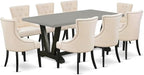 East West Furniture V697FR102-9 9 Piece Dining Room Set Includes a Rectangle Kitchen Table with V-Legs and 8 Light Beige Linen Fabric Upholstered Parson Chairs, 40x72 Inch, Multi-Color