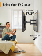 Perlegear Full Motion TV Mount for Most 26–65 inch Flat or Curved TVs up to 82 lbs, Wall Mount TV Bracket with Articulating Arms, Tool-Free Tilt, Swivel, Extension, Max VESA 400x400mm, PGMF3