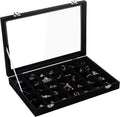 Frebeauty Velvet Jewelry Tray,35 Grid Jewelry Organizer with Clear Lid,Earring Holder Organizer Case with Clasp,Drawer Insert for Rings Studs,13.8 x 9.5 x 2 Inches,Gift for Women Girls(Black)