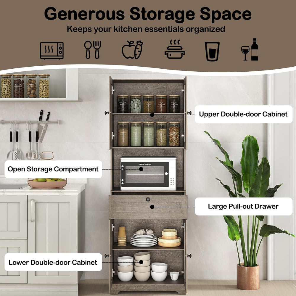 GOFLAME 67.5" Tall Pantry Cabinet, Freestanding Kitchen Pantry Cupboard ...