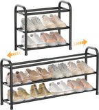 ENJOYBASICS 3 Tier Expandable Shoe Rack for Closet, Free Standing Metal Shoe Shelf Storage Organizer Holder 12 Pairs, Adjustable Width Shoe Rack for Entryway Small Space, Black
