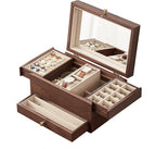 CHOSIN Black Walnut Jewelry Box for Women, 3-Level Multi-functional Organizer with Mirror for Watches, Necklaces, Rings & Earrings Storage Christmas Gifts