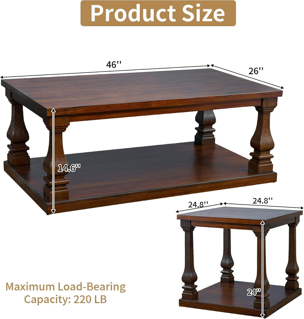 Farmhouse Living Room Table Set,Rustic Wooden Coffee Table Set of 3,Coffee Tb...