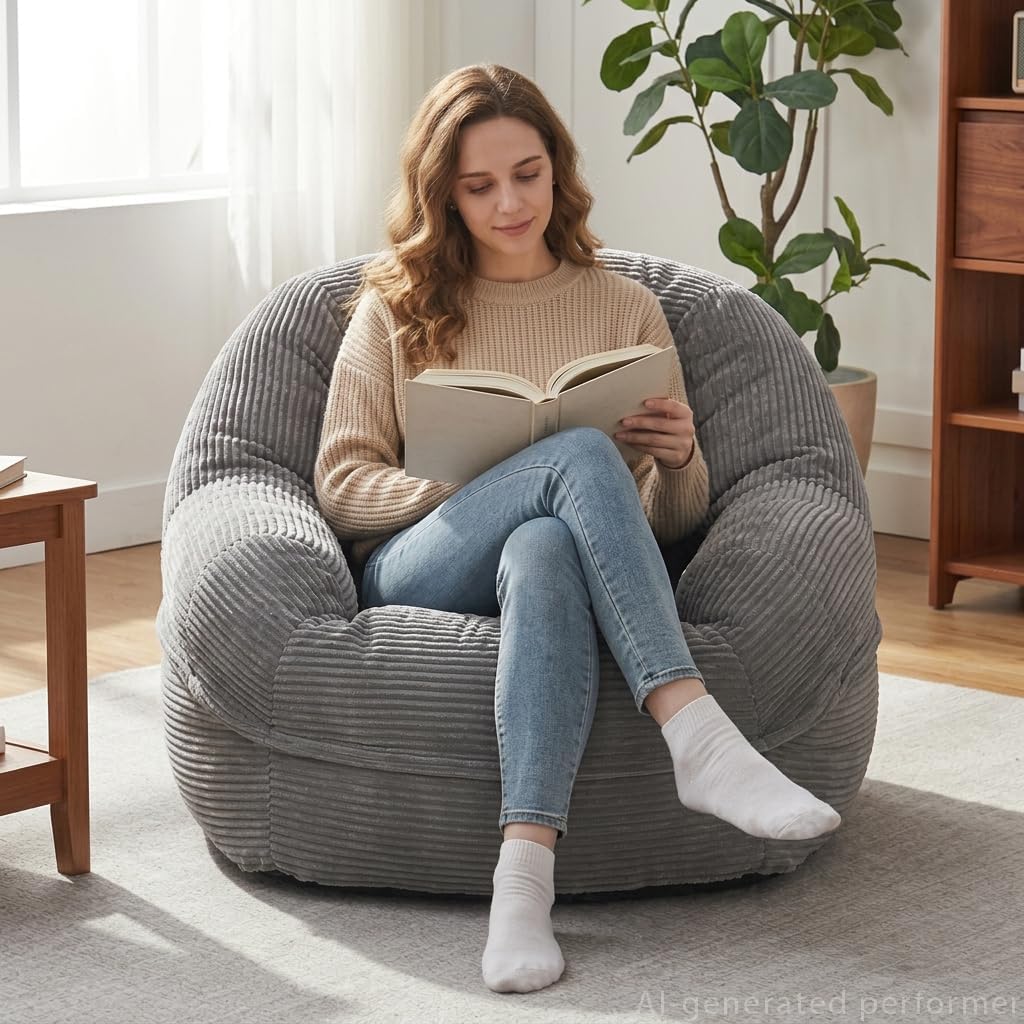 EBENCHICO Giant Bean Bag Chair for Adults and Teens, Corduroy Large Bean Bag Chairs with Armrests, Adult BeanBag Sofa Couch Chairs with Filler, Comfy Reading Chair Floor Sofa for Gaming, Napping