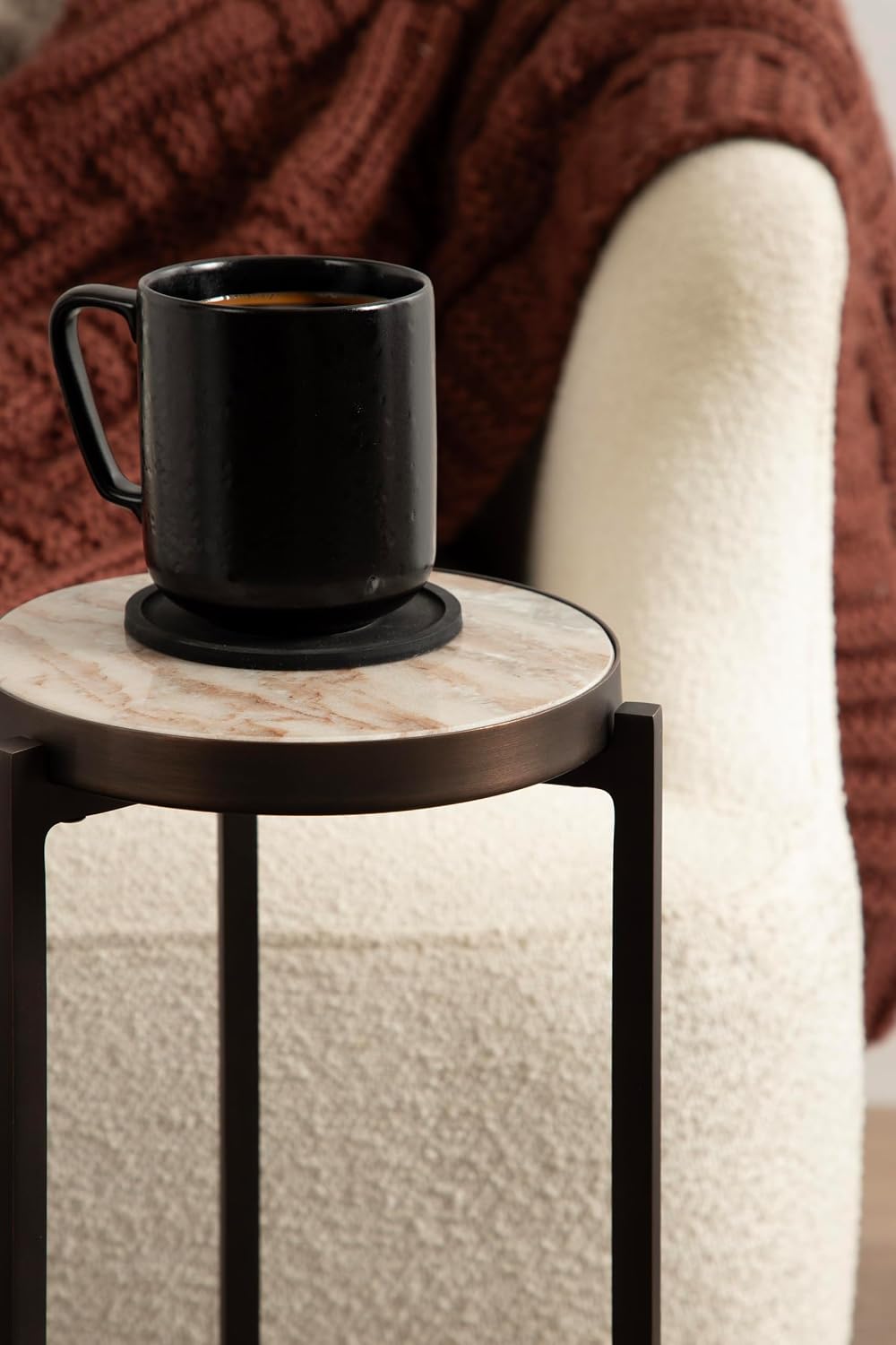 Kate and Laurel Aguilar Modern Round Drink Table, 9 x 9 x 23, Brown Marble an...