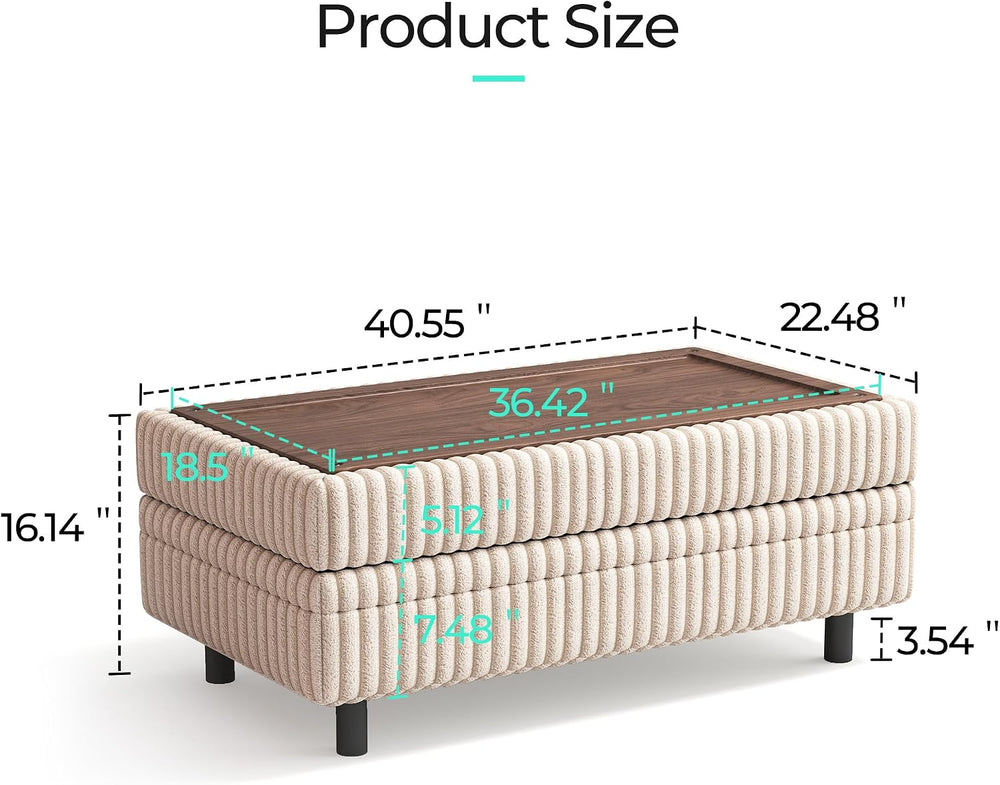 LINSY HOME Storage Ottoman Bench, 40" Convertible Coffee Table Plush Cor...