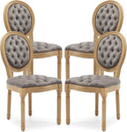 Upholstered Dining Chairs Set of 4 French Country Oval Fabric Back Kitchen Side Chair with Wood Legs for Dining Room, Kitchen, Restaurant(Grey-Velvet)