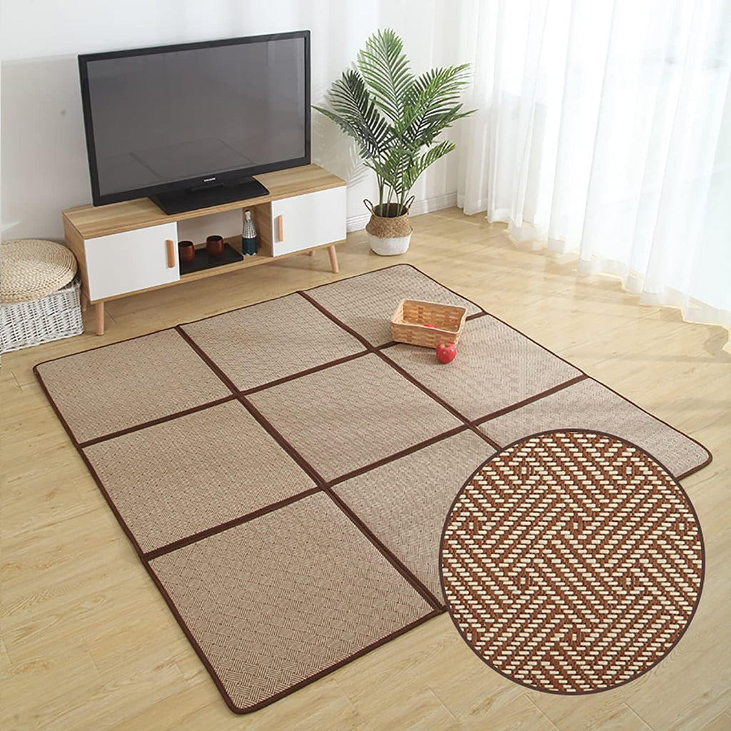 MYOYAY Large Japanese Tatami Mat 71x 71in Large Summer Breathable Sleeping Mat Foldable Rattan Floor Mat Non-Slip Memory Foam Stitching Carpet Crawling Mats Living Room Bedroom Playroom Yoga