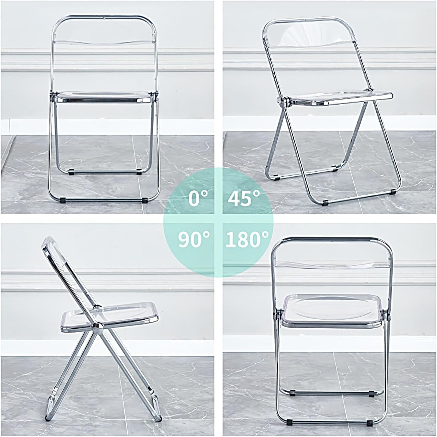 Transparent Acrylic Folding Chairs, Clear Acrylic Bearing Weight 200lbs, PC Plastic Living Room Seat,(Transparent)