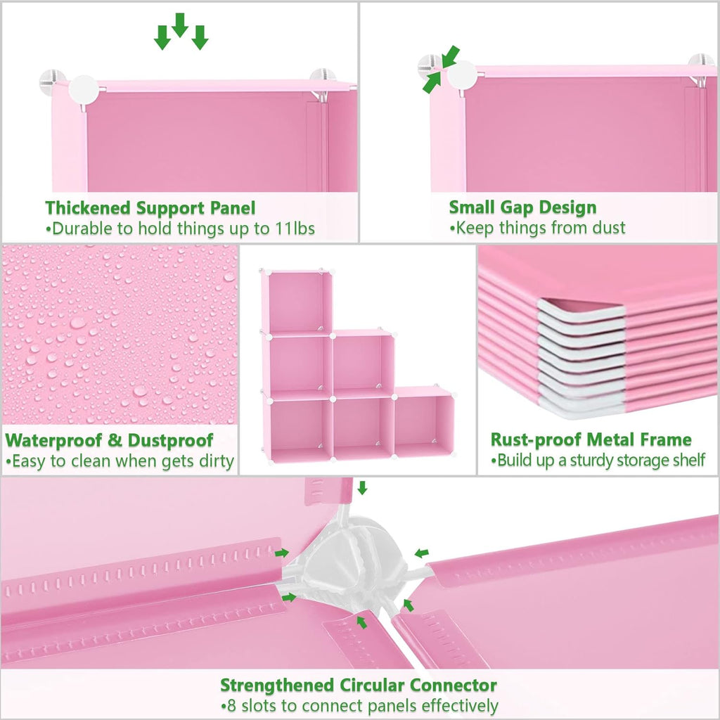 C&AHOME Cube Storage Organizer, 6-Cube Shelves Units, Closet Cabinet, DIY Plastic Modular Book Shelf, Ideal for Bedroom, Living Room, Office, 36.6" L x 12.4" W x 36.6" H Pink UPCS06P