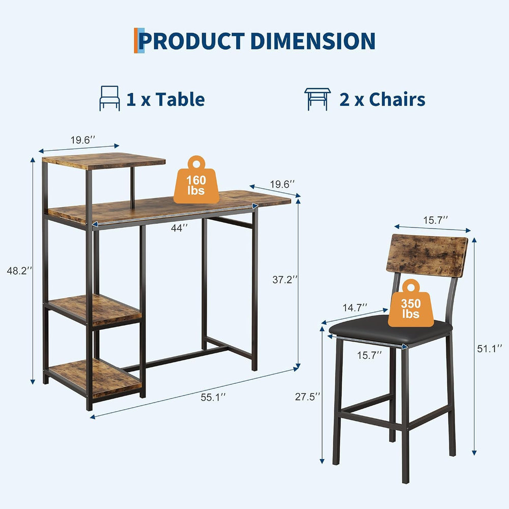 Garvee Dining Table Set for 2, 3-Piece Expandable Bar Table and Chairs Set | ...
