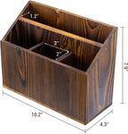 MyGift Rustic Solid Wood Remote Control Holder Caddy – Tabletop Organizer with Magazine Storage Slot for Living Room or Office