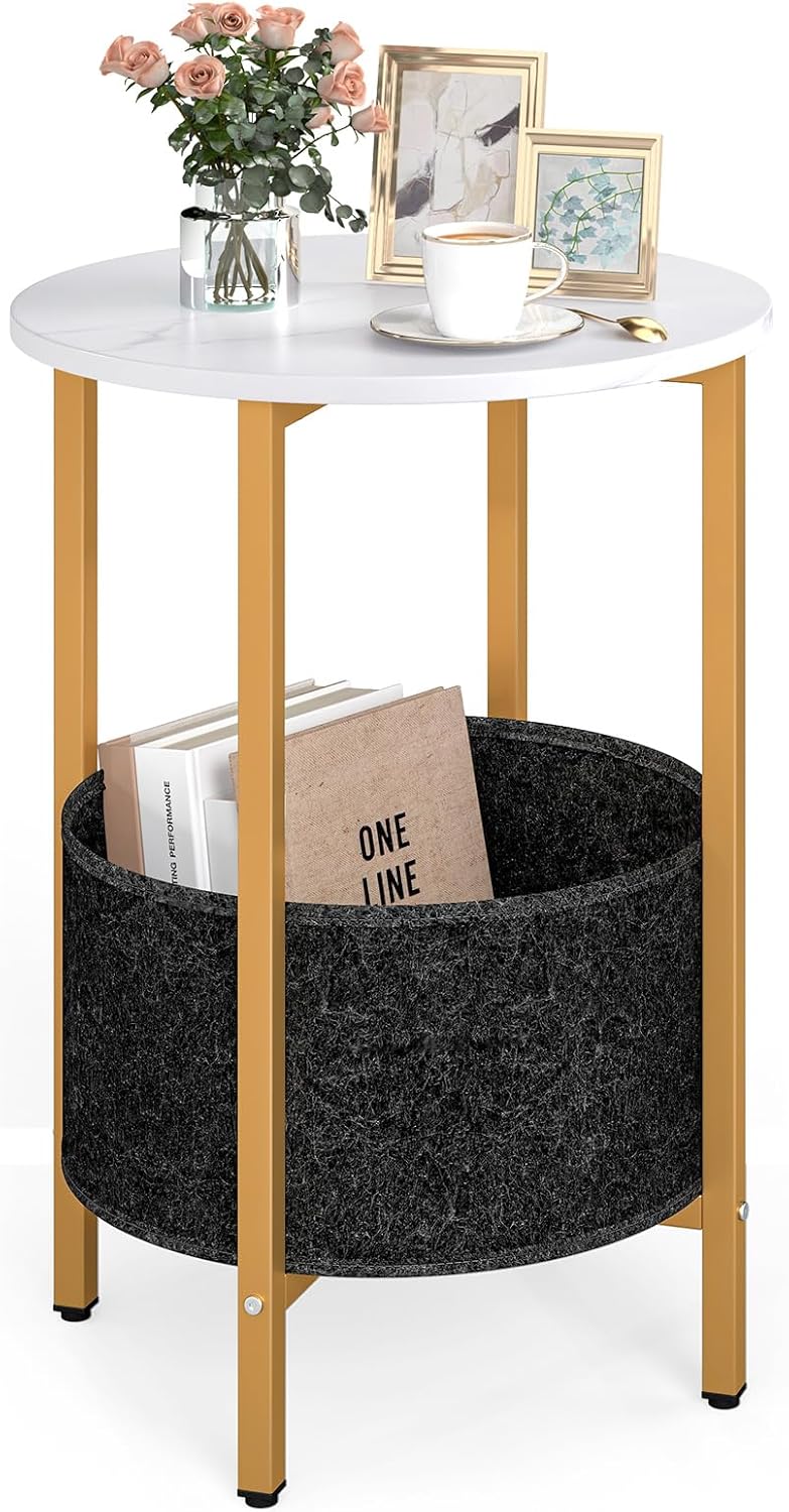 Giantex Round End Table, Small Side Table with Removable Fabric Basket, Moder...