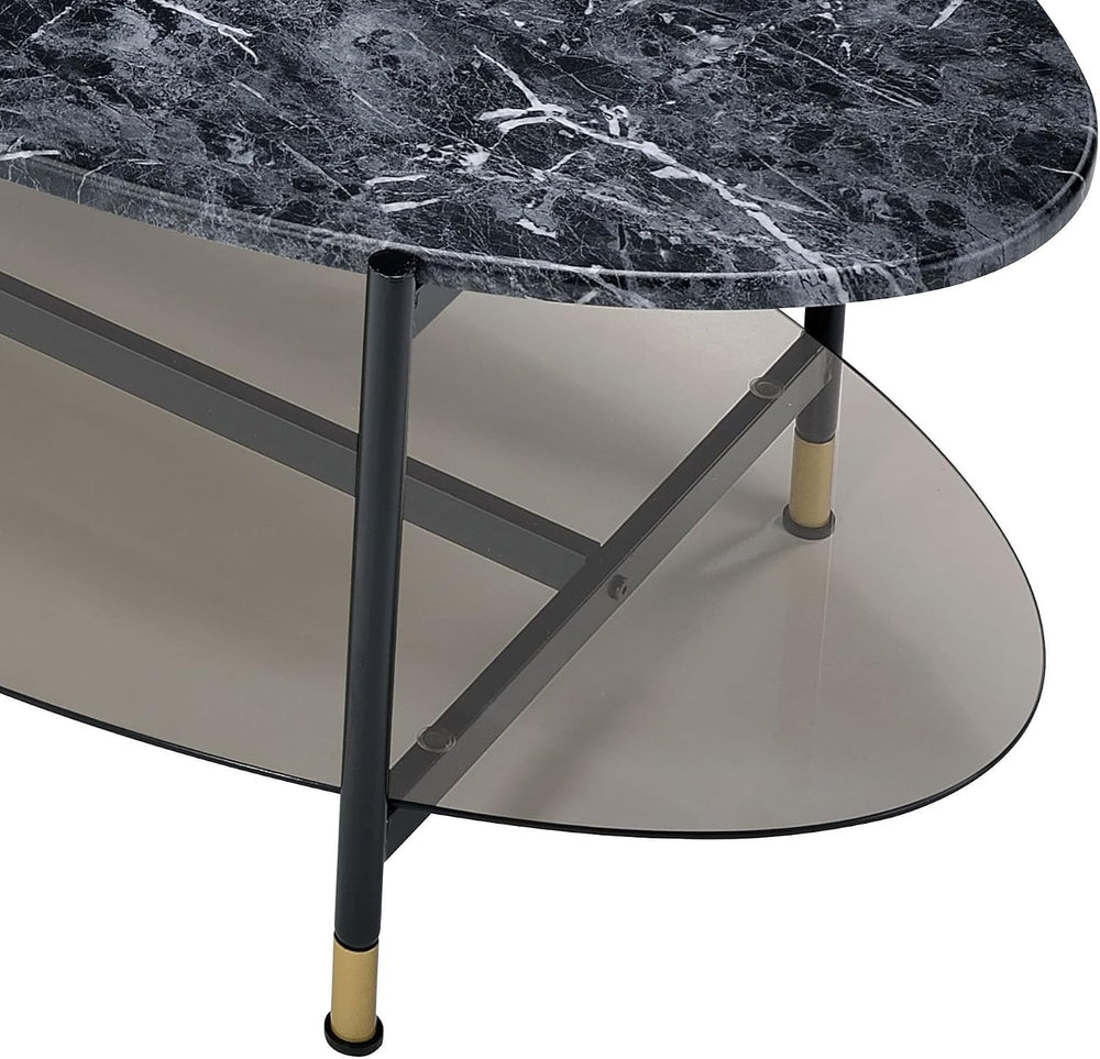 Engineered Stone Top & Black Finish Nesting Table Set | Dual-table nestin...