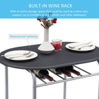 VECELO 3 Piece Wood Round Table & Chair Set for Dining Room Kitchen Bar Breakfast, with Wine Storage Rack, Space Saving, Black