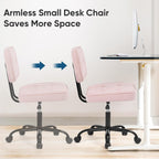 DUMOS Home Office Desk Chair - Ergonomic Armless PU Leather Computer Rolling Task Chair，with Comfy Lumbar Support and Height Adjustable, 360° Swivel, Vanity, Bedroom, Pink