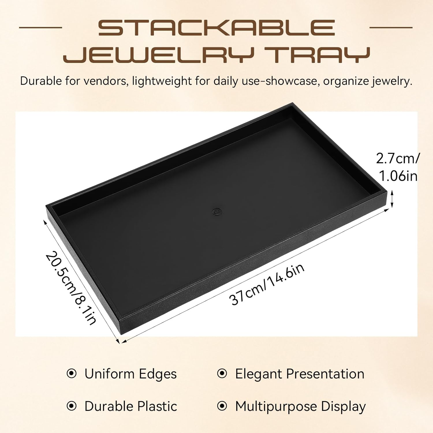LemonRoad 6 Pack Plastic Jewelry Tray Stackable Black Jewelry Display Drawer Inserts Organizer for Ring Necklace Earring Bracelets Showcase Display for Women Her