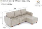 SITJOY 91" Faux Leather Modular Sectional Sofa with Storage, Mid Century Modern Sectional Couches for Living Room, Soft Padded Armrests, 3 Seater L-Shaped Couch with Ottoman, Greige