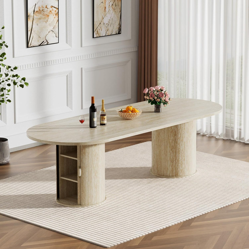 Modern Extendable Dining Table for 6-8-10,Rustic Expandable Oval Kitchen Tabl...