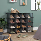 SONGMICS Shoe Rack with 16 Cubes, Interlocking Plastic Shoe Organizer, DIY Storage Cabinet for Closet Entryway Bedroom Garage, Space Saving Design, 12 x 35.1 x 27.2 Inches, Grey ULPC445G02