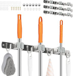 3 Pack Broom Holder Wall Mount 3 Racks 4 Hooks Stainless Steel Broom Mop Holder Anti Slip Storage Rack Strong Load Bearing Waterproof Broom and Mop Organizer Wall Hanging for Bathroom Kitchen Garage