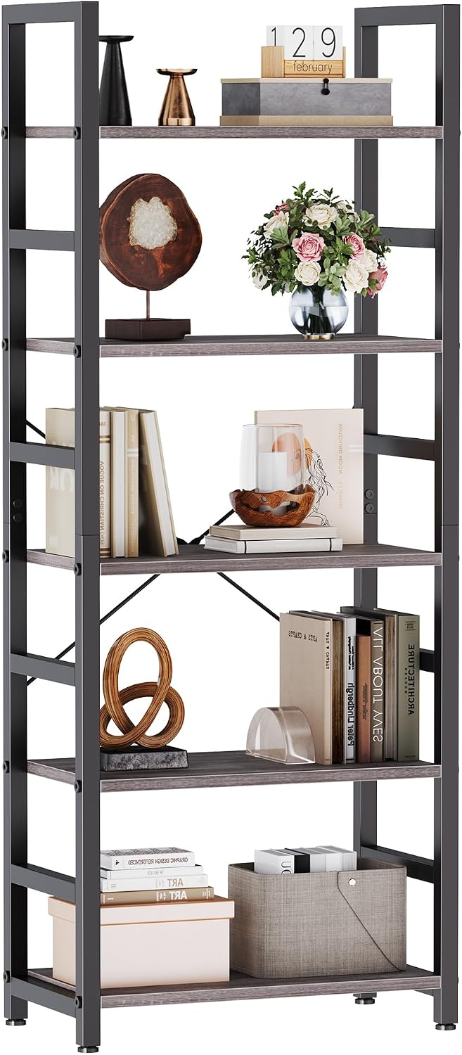 DUMOS 5-Tier Bookshelf, Modern Tall Bookcase Book Shelf Storage Organizer