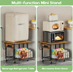Hongtamoya Mini Fridge Stand with Storage and Power Outlet, Small Refrigerator Stand with Wheels, Mini Fridge Cart-Max Load 300 LBS Heavy Microwave Printer Stand Utility Cart for Dorm,Kitchen, Office