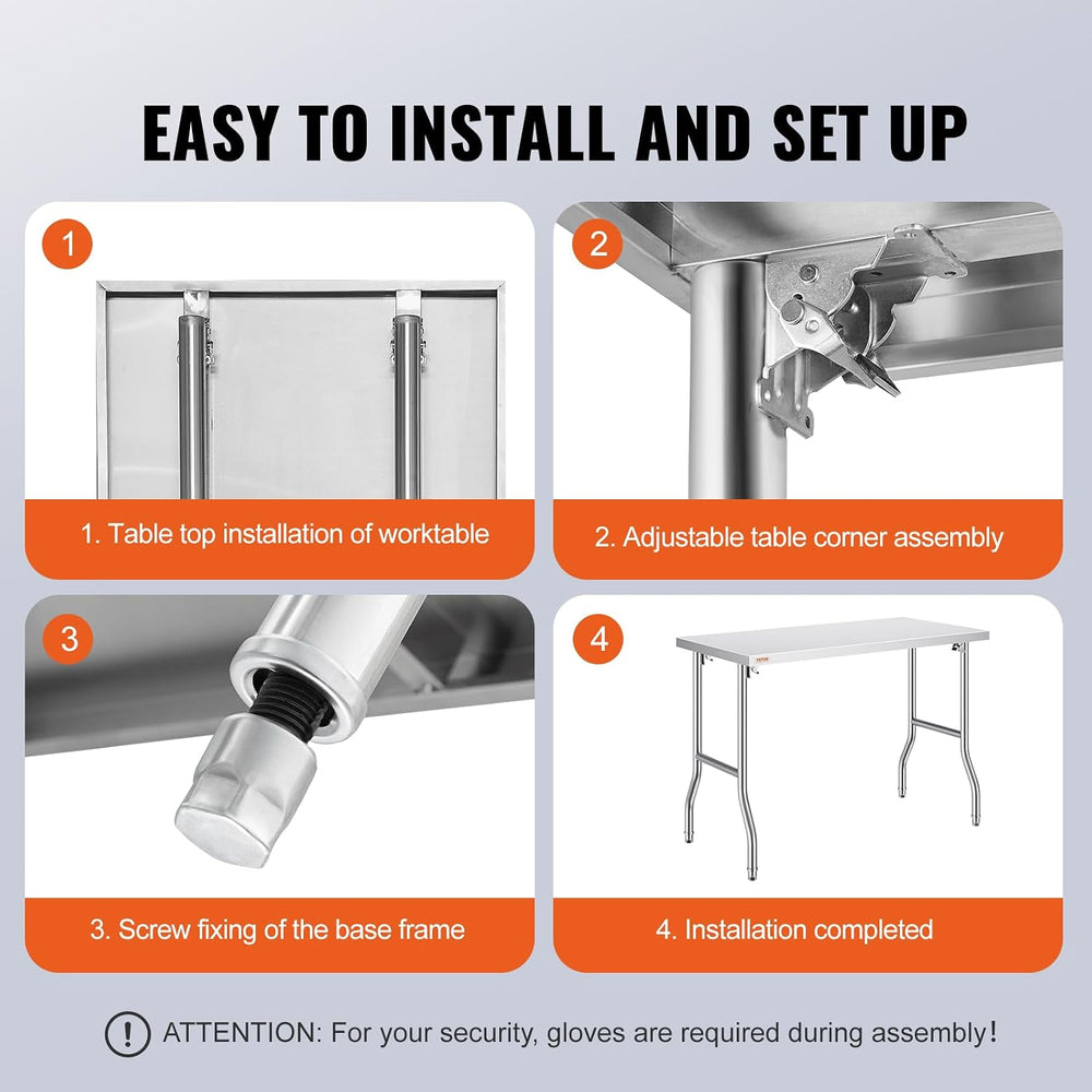 VEVOR Stainless Steel Foldable Work Table, 24 * 48 Inch Heavy Duty Food Outdo...