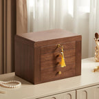 CHOSIN Black Walnut Wooden Jewelry Box, 4-Layer Lockable Wood Jewelry Organizer with Mirror, Side Doors & Brass Handle, Classical Design for Rings, Necklaces, Earrings, Watches, Christmas Gifts
