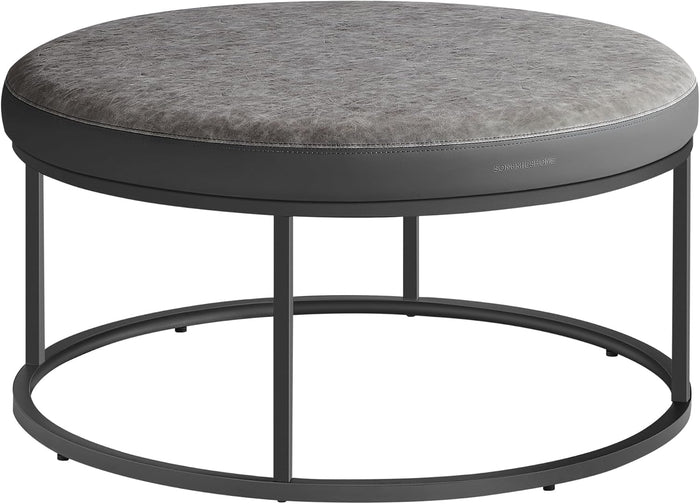 SONGMICS HOME Ottoman, Round Coffee Table, Reversible Top, Steel Frame