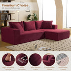 108" L-Shaped Boneless Couch, Modular Sectional Sofa with Moveable Ottoman, Corduroy Cloud Couches for Living Room, No Assembly, Ship in a Box, Red