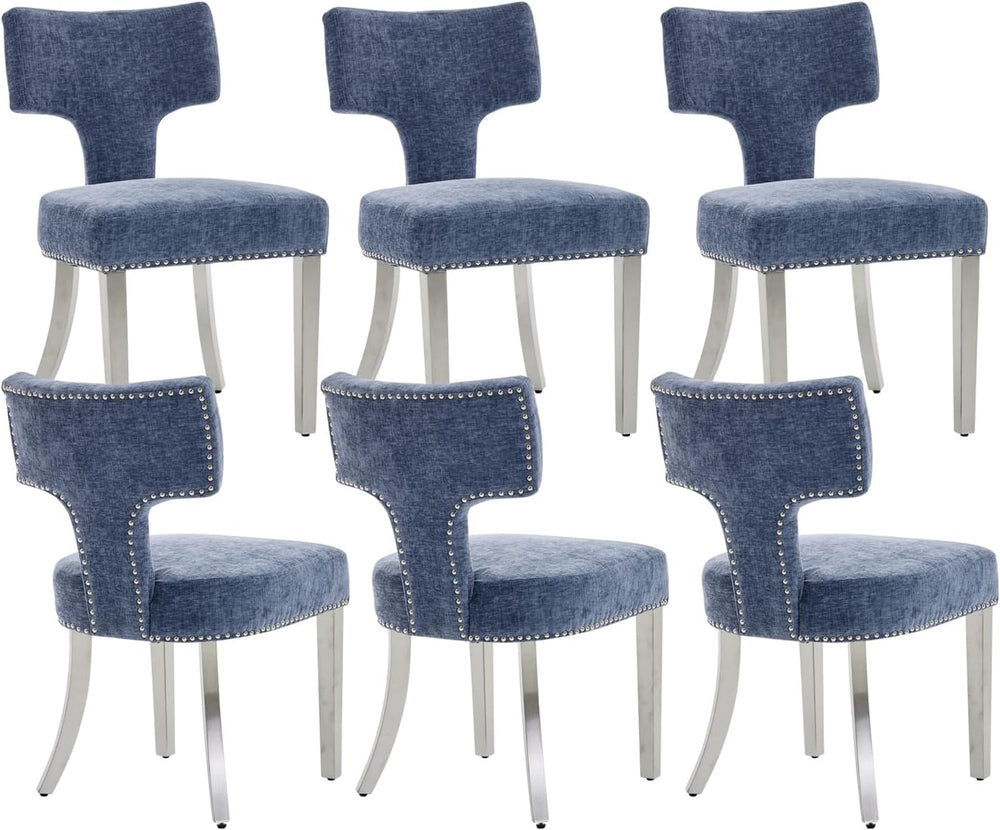 Shenyon Mid Century Modern Dining Chairs Set of 6, Chenille Fabric Upholstere...