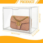 4Pack Purse Organizer for Closet Clear Acrylic Display Case Handbag Storage Organizer Box with Magnetic Door Stackable Storage Bins with Dustproof Lid for Book Toys Shoes Cosmetic Collectibles