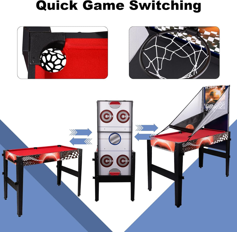 HLC 48" 4-in-1 Combo Game Table with Pool Billiard Slide Hockey Foosball...