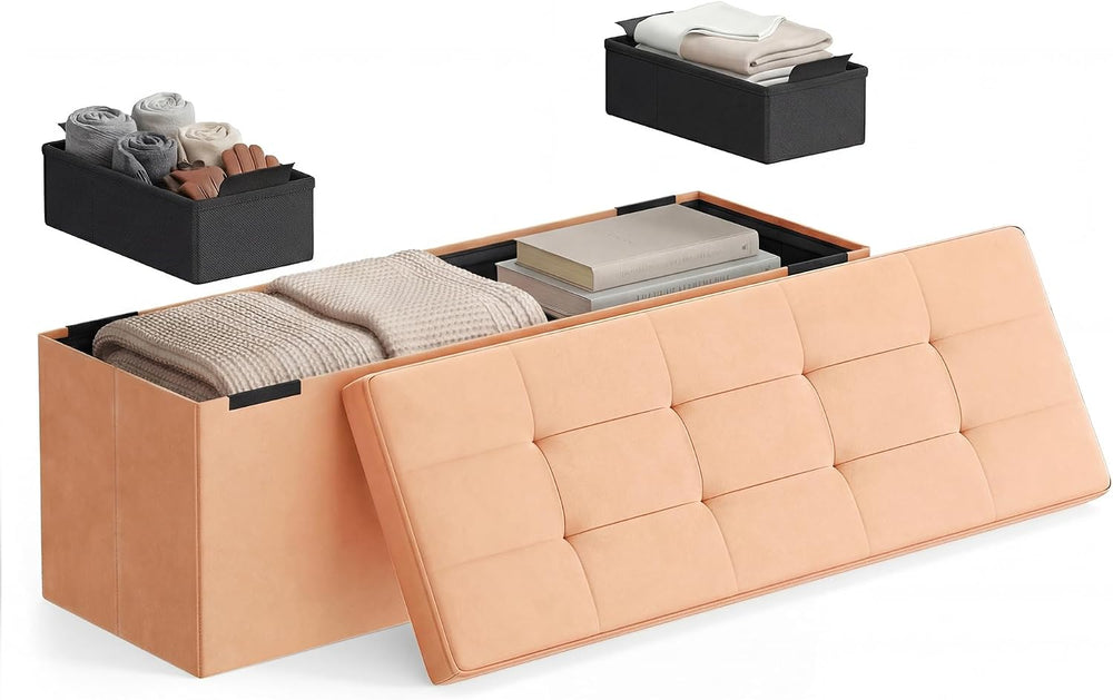 SONGMICS HOME Ottoman with Storage, Removable Lid, Folding Storage Chest, Eas...