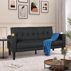 AILEEKISS 62" Loveseat Couches Upholstered Leather Love Seat Sofas Couch with 2 USB, Cup Holders, Side Pocket, Mid-Century Modern Tufted Sofa for Living Room,Office,Bedroom,Apartment (Black, 2-Seat)