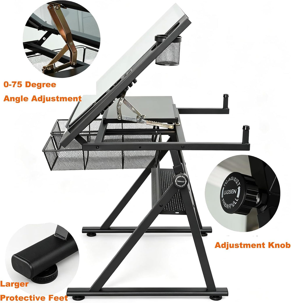 Garvee Drafting Table w/Stool, Height Adjustable Drawing Table | Multifunctio...