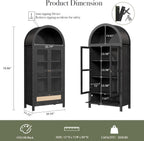 71” Tall Arched Kitchen Pantry Cabinet, Modern Farmhouse Hutch Storage Cabinets with Large Drawer and Glass Doors for Kitchen, Dining Room, Living Room, Black