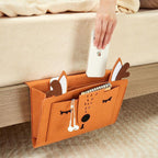 Bedside Storage Caddy Hanging Organizer Bag, Book Magazine Holder, for Magazine, Tablet, Phone, Remotes Glasses, Cute Christmas Elk Design, Brown