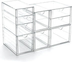 Prsildan Acrylic Drawer Makeup Organizer with 9 Drawers, Set of 3 Office Desk Organizers Accessories, Clear Stackable Storage Drawers for Vanity, Countertop, Craft, Jewelry, Art Supply Organization