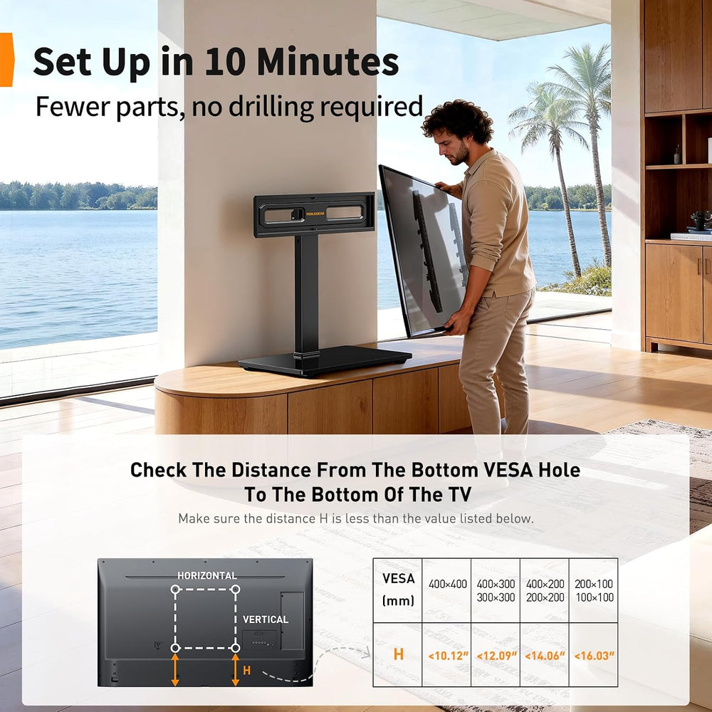 Perlegear Universal TV Stand with Power Outlet, Swivel TV Stand for 32-72 inc...