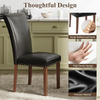 Stylish Dining Chairs Set of 6, Upholstered Parsons Dining Room Chair with Nailhead Trim, Kitchen Room Chair with Thick Cushions and Wood Legs, Nailhead Trim, Black Leather